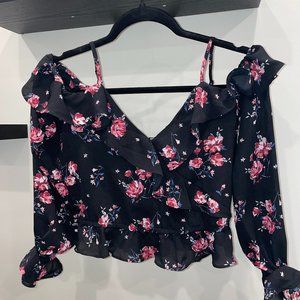 H&M Navy Off The Shoulder Long-Sleeve Blouse